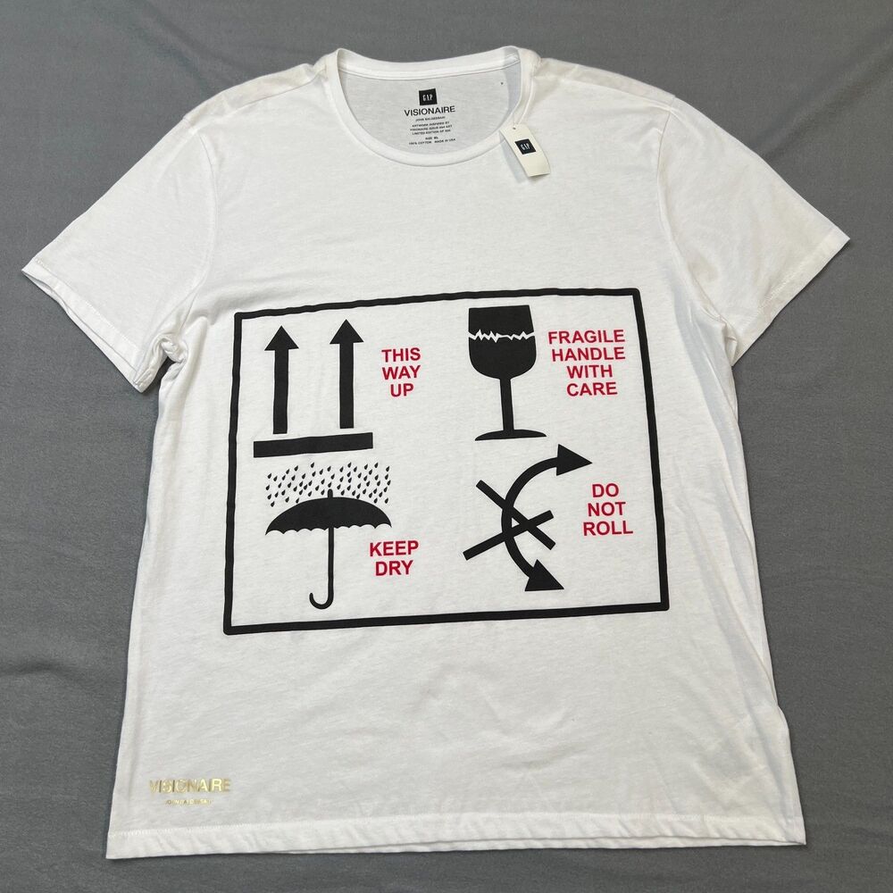 Gap Visionaire John Baldessari T-Shirt Womens XL White Cotton Crew Neck Pullover